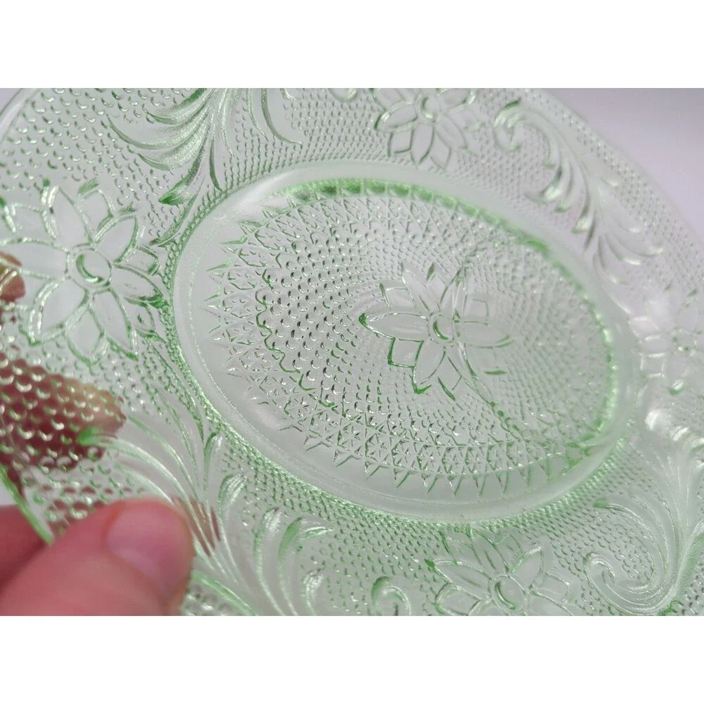 Vintage Pressed Tiara Indiana Chantilly Green Glass Snack Plate